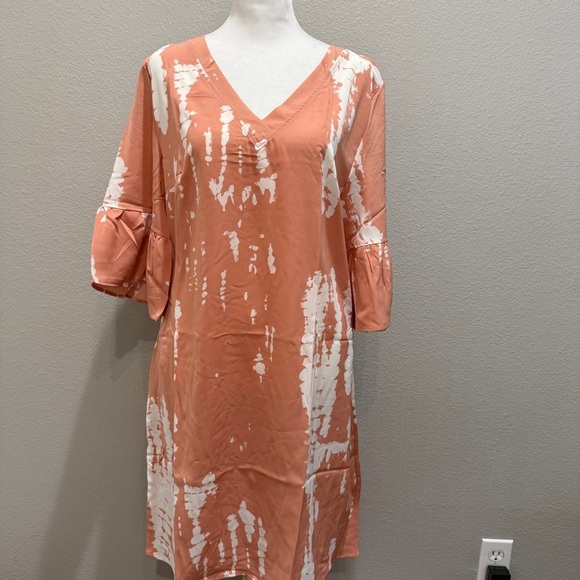 Womens Fall Dress Size Large Peach Tie-Dye New - Picture 1 of 9